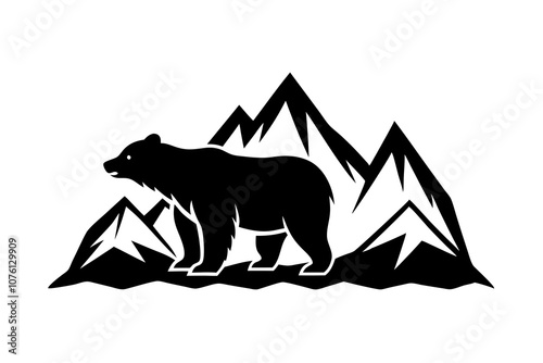 Majestic Bear Silhouette Over Mountain Landscape.