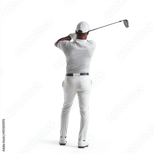 Golfer s intense stance in backswing, highlighting form, golf backswing strength, focus and preparation photo