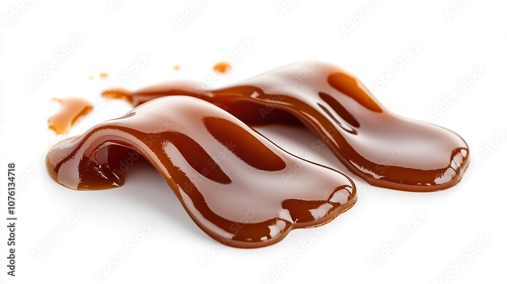 Dripping caramel drops of sweet sauce isolated on white background. Melted caramel sauce Dripping caramel drops of sweet sauce isolated on white background. Melted caramel sauce