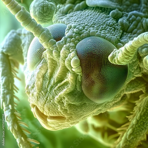 Close up Detailed Macro of Lush Green Leafy Plant Surface Textures and Patterns in Natural Environment photo