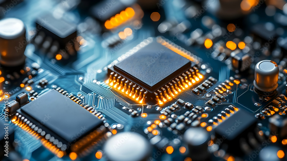 Close-up of a Circuit Board with Glowing Components - Realistic Image Close-up of a Circuit Board with Glowing Components - Realistic Image