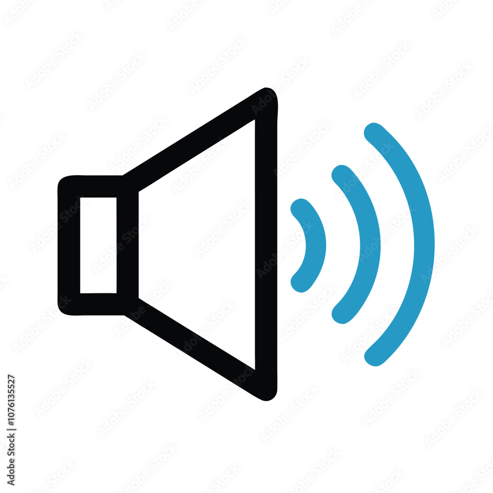 Speaker icon with sound waves, Vector illustration of a speaker icon emitting sound waves, representing audio, volume, and media playback in a simple dark design.
Speaker icon with sound waves, Vector illustration of a speaker icon emitting sound waves, representing audio, volume, and media playback in a simple dark design.