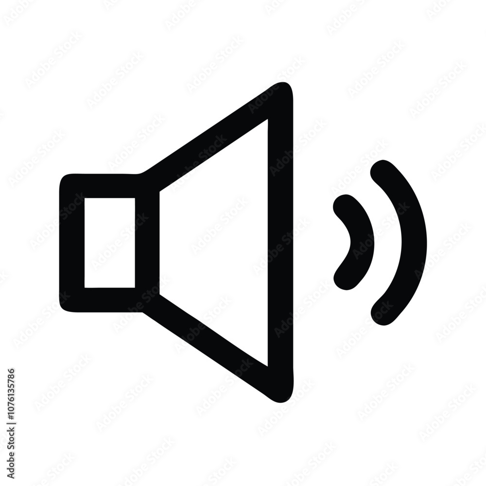Audio speaker icon with sound waves, Vector illustration of a simple speaker icon emitting sound waves, shown in a black design, representing audio, sound, and volume control.
Audio speaker icon with sound waves, Vector illustration of a simple speaker icon emitting sound waves, shown in a black design, representing audio, sound, and volume control.