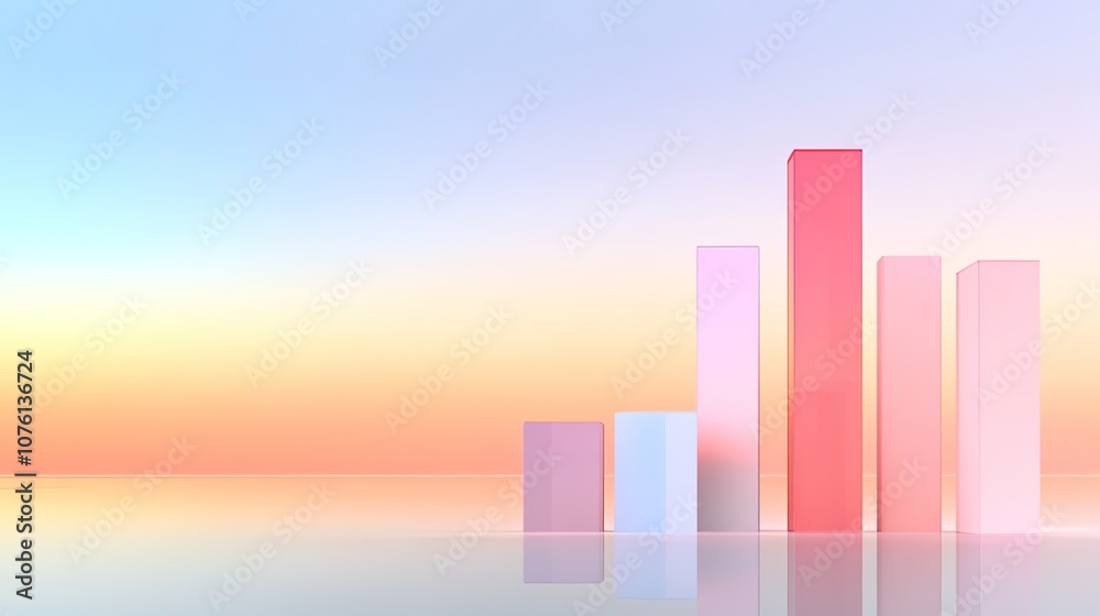 Abstract digital illustration of colorful bar graphs against a serene gradient background depicting growth, analytics, and progress in business or technology data visualization. Abstract digital illustration of colorful bar graphs against a serene gradient background depicting growth, analytics, and progress in business or technology data visualization.