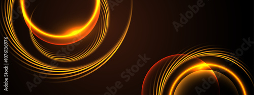 Glowing golden rings with abstract circular patterns on dark background.