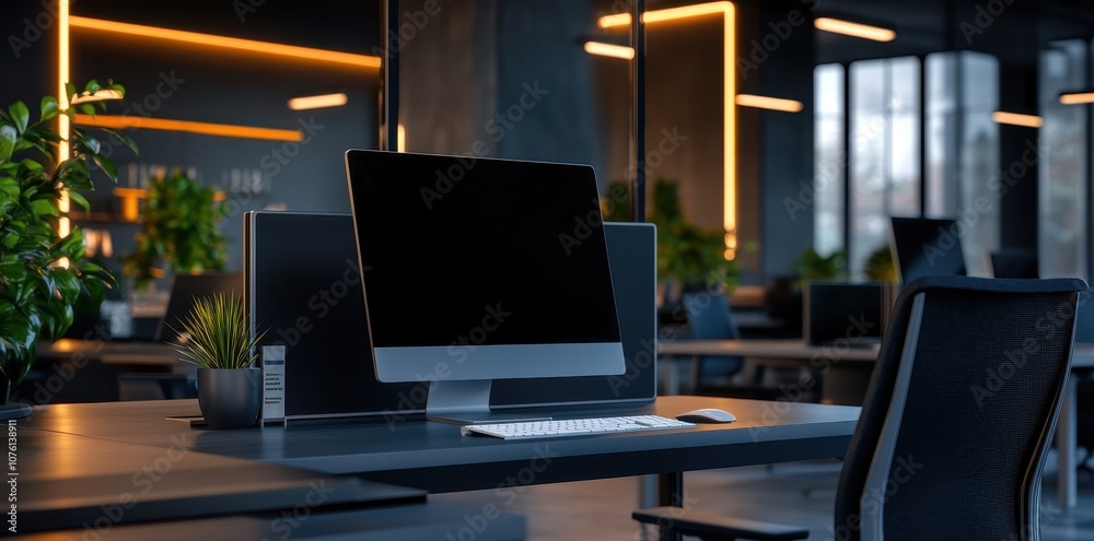 Exclusive news desk in a sleek, minimalist office design, perfect for modern journalism and creative workspace.