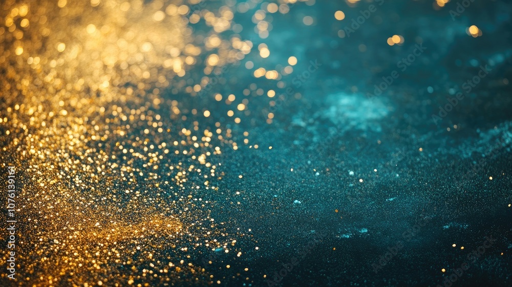New Years Eve celebration adorned with gold glitter fireworks on a dark teal background, capturing the vibrant spirit of a birthday party. Ample copy space included for design needs. New Years Eve celebration adorned with gold glitter fireworks on a dark teal background, capturing the vibrant spirit of a birthday party. Ample copy space included for design needs.
