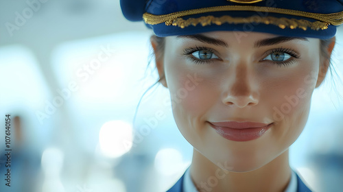 Woman in Blue Cap with Gold Trim - Realistic Portrait Illustration