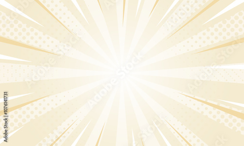 Beige comic sunburst effect background with halftone. Pop art comic-style vector background. Suitable for templates, sale banners, events, ads, web and pages