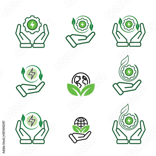 Ecology icon set. renewable energy, environmental protection, earth, leaves, recycling, green energy, green icon. mixed design style. energy, resources