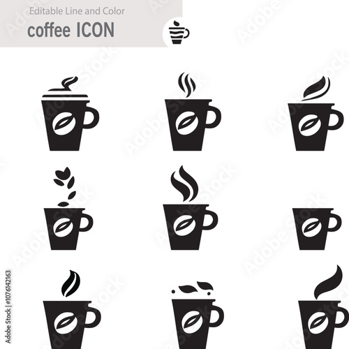 Coffee icon collection - vector outline illustration and silhouette