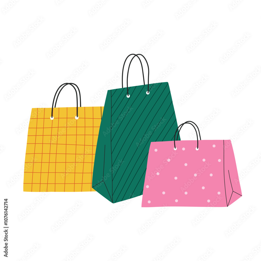 Vector paper bag. Paper shopping bag isolated on white background. Flat style. Vector paper bag. Paper shopping bag isolated on white background. Flat style.