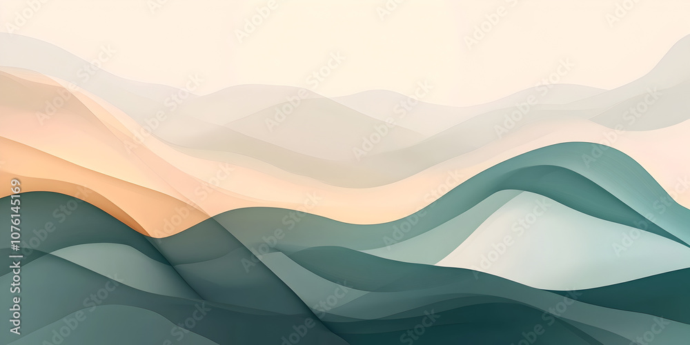 Fototapeta premium Serene Teal and Peach Abstract Landscape 