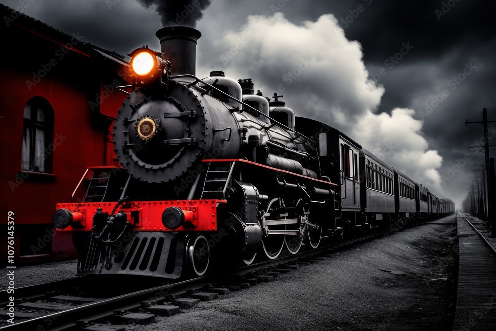 Fototapeta premium Provia Precision: The Dark Gray Elegance of an Antique Steam Train