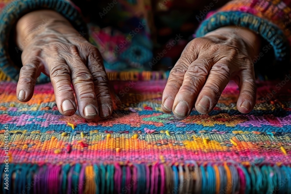 Showcases the intricate and colorful patterns created through the art of weaving. Showcases the intricate and colorful patterns created through the art of weaving.