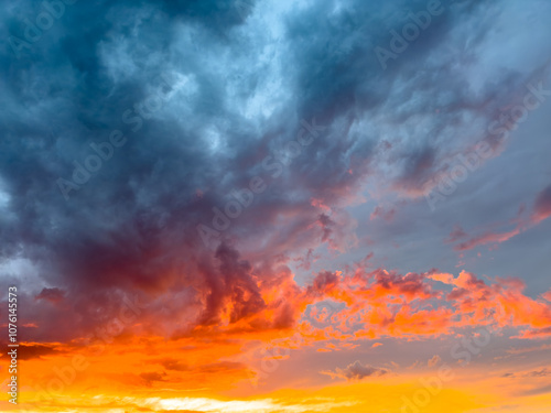 A beautiful orange and blue sky with clouds