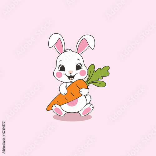 Cute Pink Bunny Holding Carrot Illustration