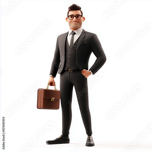 Cartoon Businessman in Suit and Tie on White Background - Made with Generative AI photo