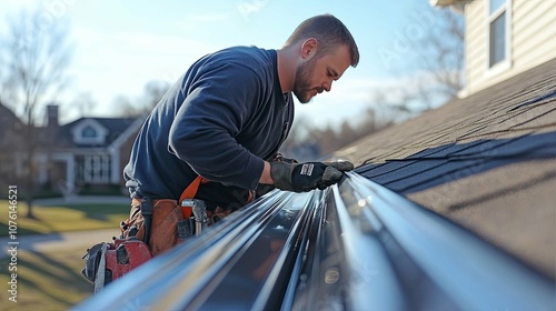 Wallpaper Mural A Construction Worker Installing Gutters on a Roof Torontodigital.ca