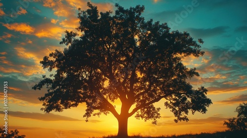 Silhouetted Tree Against a Dramatic Sunset