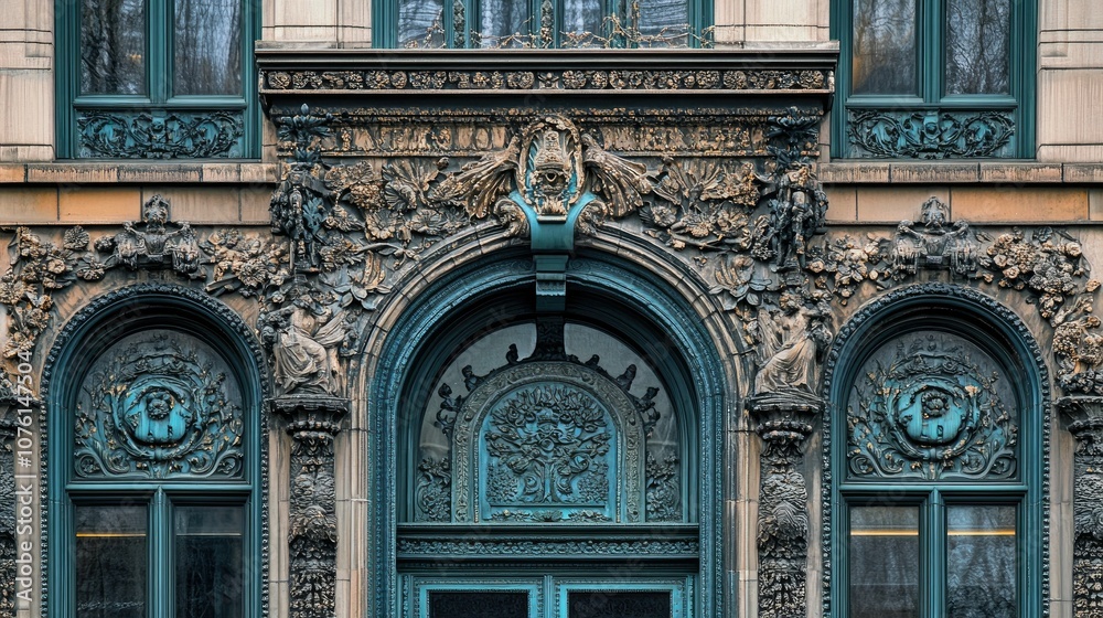 Fototapeta premium Ornate Architectural Detail on Historic Building Facade
