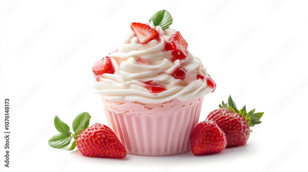 whipped cream with strawberry sauce isolated on white background whipped cream with strawberry sauce isolated on white background