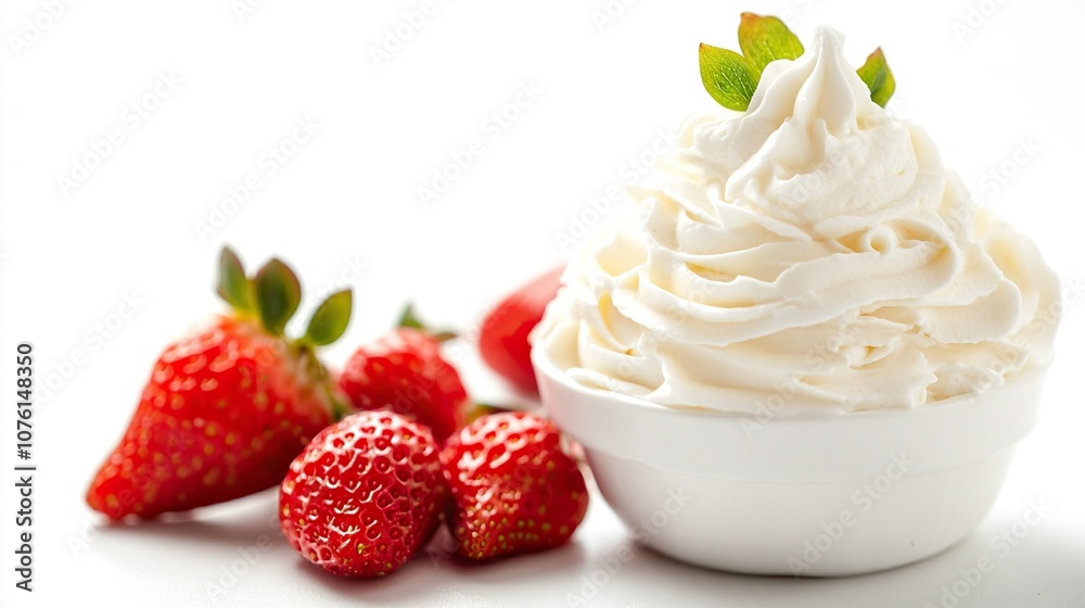 whipped cream with strawberry sauce isolated on white background whipped cream with strawberry sauce isolated on white background