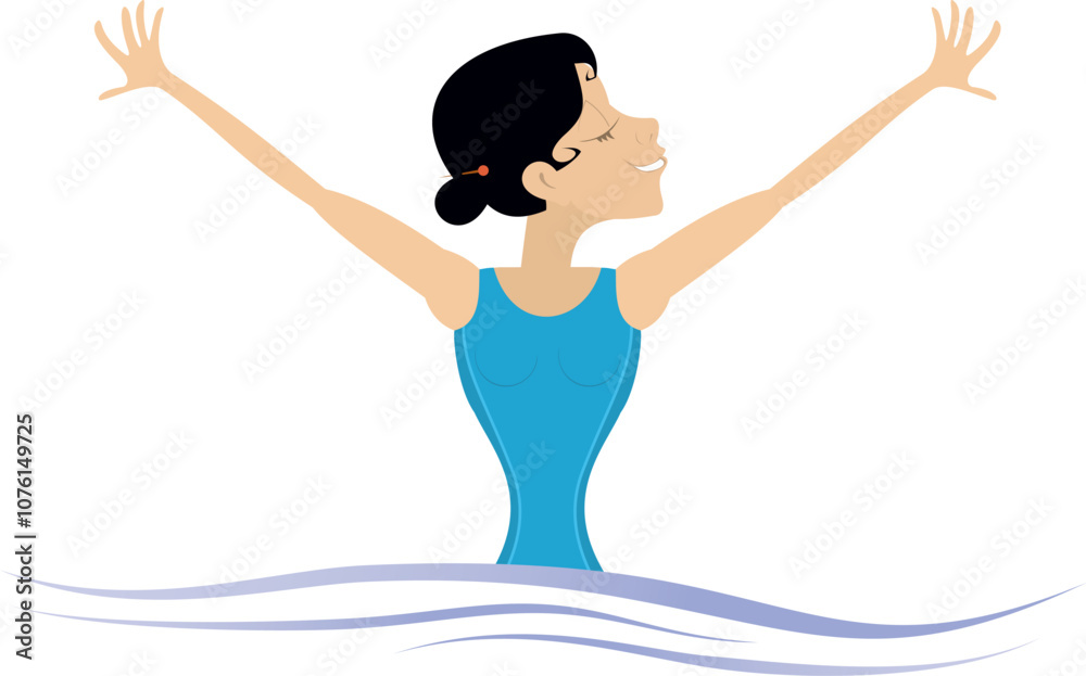 Swimming young woman. Colorful cartoon character illustration on white background. 
Active person. Pretty girl training in the pool. Healthcare, water sport concept

