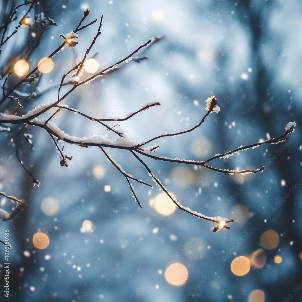 Frozen tree branches against a bokeh background, cold and crisp mood. Frozen tree branches against a bokeh background, cold and crisp mood.