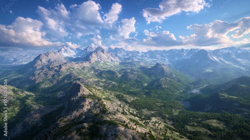 A beautiful mountain range with a clear blue sky and clouds A beautiful mountain range with a clear blue sky and clouds