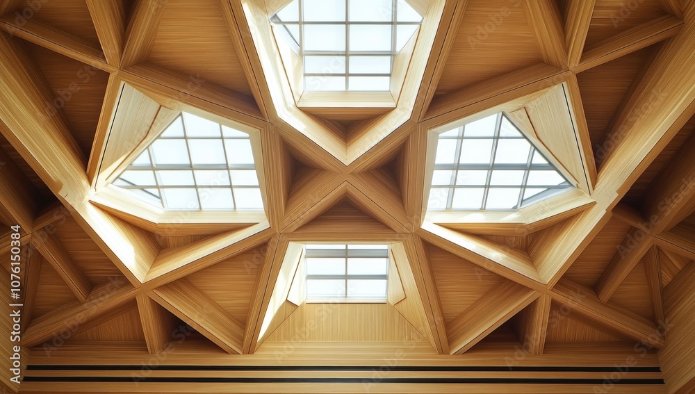 Obraz premium Geometric Wooden Ceiling with Skylights