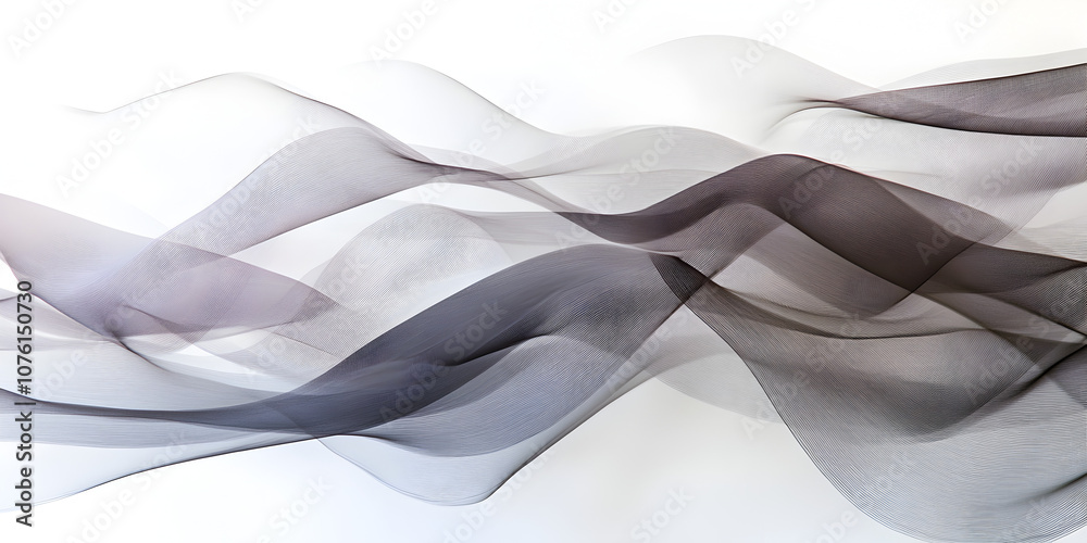 Obraz premium Flowing Gray Fabric: Abstract image of sheer, flowing gray fabric creating elegant, undulating waves. Perfect for design projects needing a touch of sophistication and movement. 