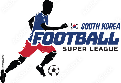 South Korea football league, Soccer ball, Football logo, Footballer Kick the Ball isolated on white background, Vector Illustration