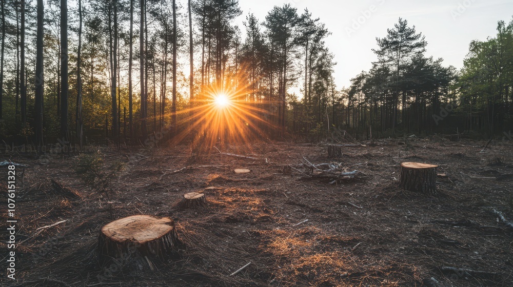 Serene Sunset Over Timbered Forest Clearing Serene Sunset Over Timbered Forest Clearing