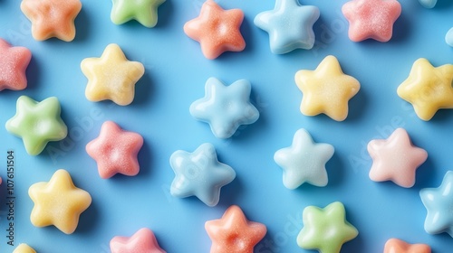 Colorful Star Shaped Candy on Blue Background