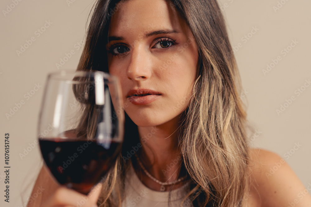 Young woman wine tasting portrait elegant sophisticated modern lifestyle glass sommelier appreciation beauty Young woman wine tasting portrait elegant sophisticated modern lifestyle glass sommelier appreciation beauty