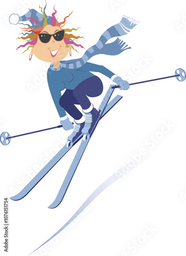 Skiing young woman. 
Winter sport. Young skier woman. Isolated on white background

