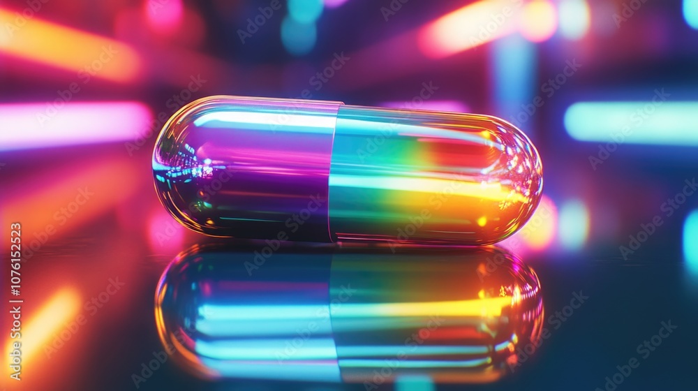 Colorful pill on table Colorful pill on table