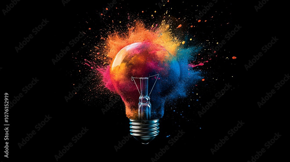 Colorful Powder Explosion Surrounding a Lightbulb Colorful Powder Explosion Surrounding a Lightbulb