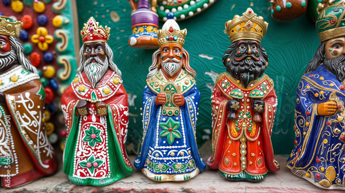 Colorful traditional Mexican Ceramic Figurines of the Three Wise Men