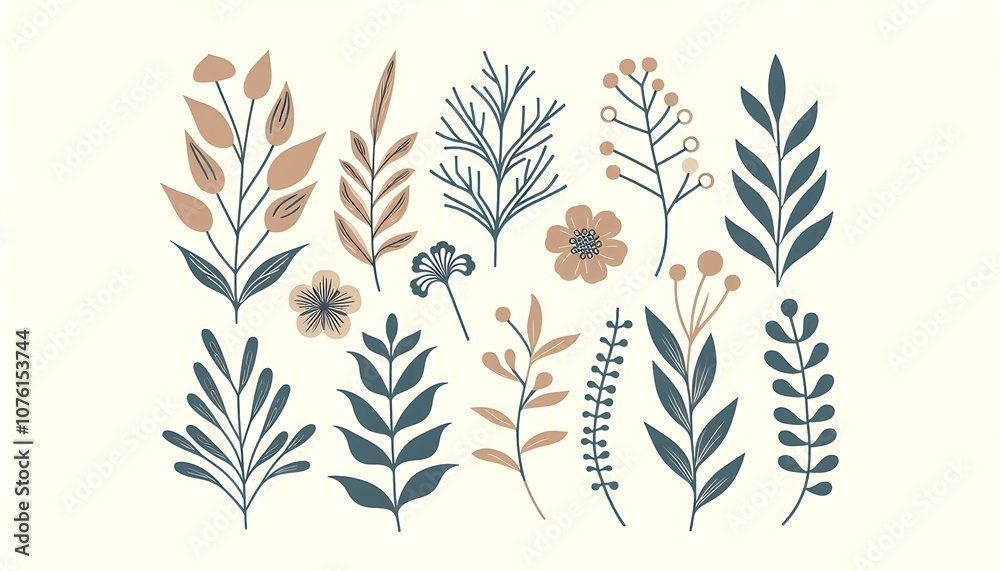 Elegant Botanical Floral Illustration with Decorative Leaves and Flowers. generator AI Elegant Botanical Floral Illustration with Decorative Leaves and Flowers. generator AI