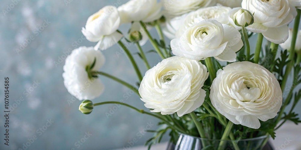White ranunculus flowers against a blurred background, soft focus, spring blooms, flower fields, white ranunculus, light airy texture White ranunculus flowers against a blurred background, soft focus, spring blooms, flower fields, white ranunculus, light airy texture