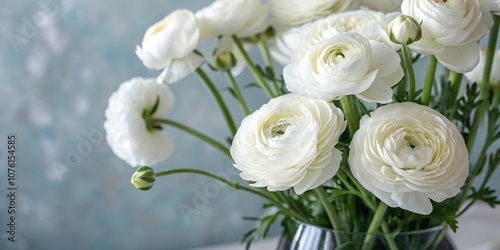 White ranunculus flowers against a blurred background, soft focus, spring blooms, flower fields, white ranunculus, light airy texture