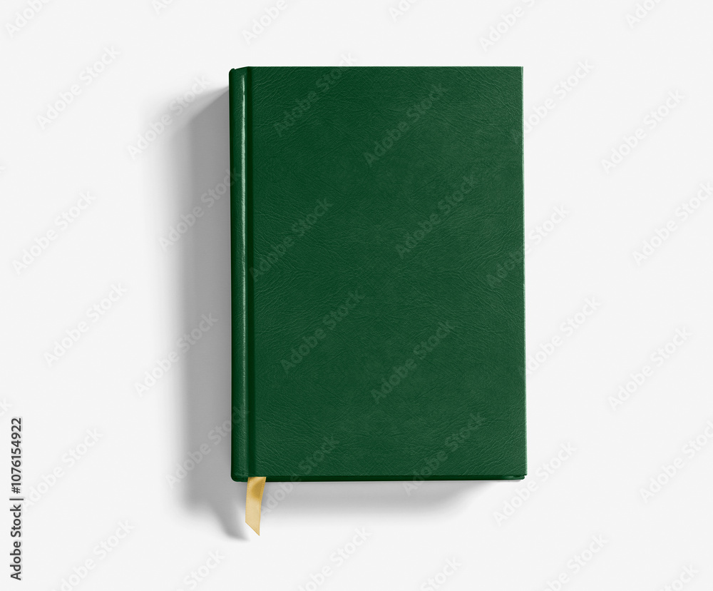 blank hard cover notebook diary book green leather book isolated on white background