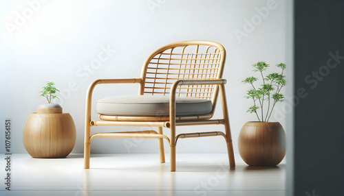 2 Capture a Muji-inspired ergonomic chair with a bamboo frame and cushioned seat set against a white1 photo