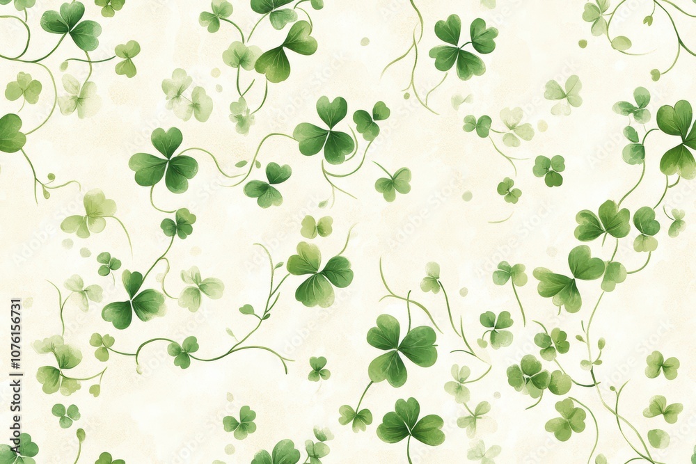 Organic Vine and Clover Pattern in Muted Greens Organic Vine and Clover Pattern in Muted Greens