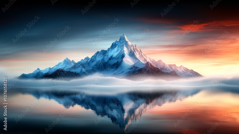 Fototapeta premium Serene Mountain Landscape at Dawn with Mist