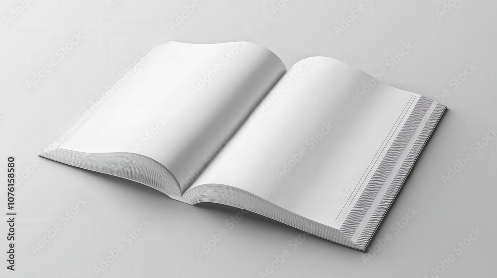 Empty open book on a clean surface, showcasing blank pages ready for writing or sketching in an artistic and minimalistic style ideal for creative projects Empty open book on a clean surface, showcasing blank pages ready for writing or sketching in an artistic and minimalistic style ideal for creative projects