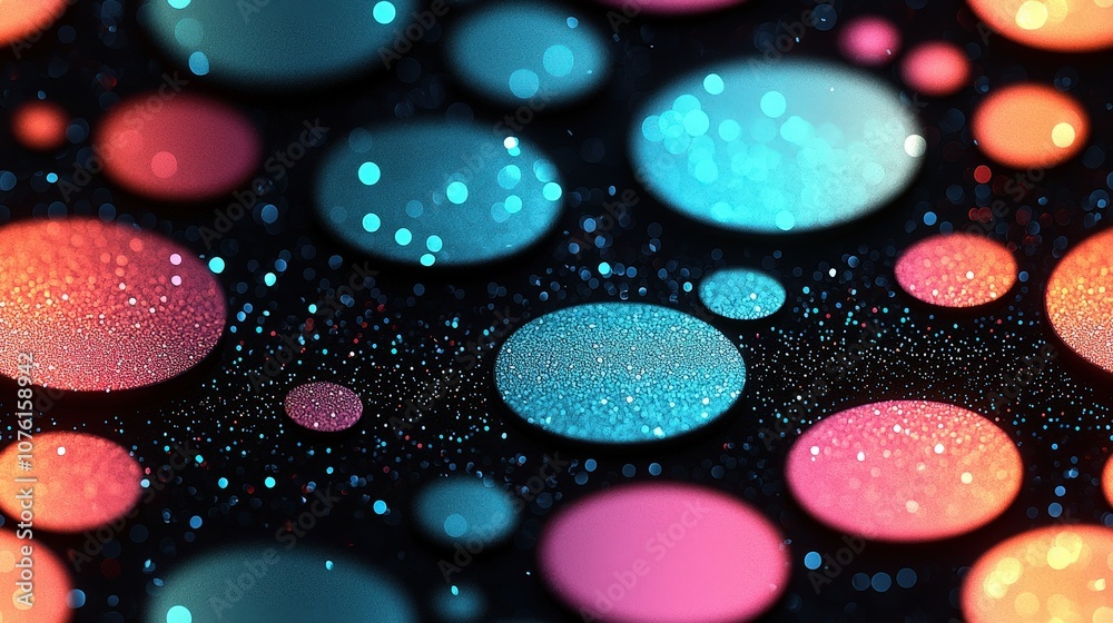 Vibrant abstract pattern with colorful bokeh circles on dark background