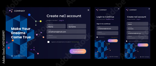 Set of Registration form design template. Sign up and sign in form page. User-friendly design materials. website landing page and mobile application.